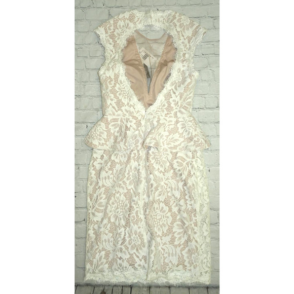 Betsy & Adam Peplum All Over Lace w/ Open Back Dress, Cream, 4 NWT - Picture 3 of 11